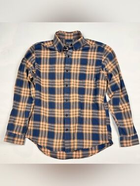 Eddie Bauer Long Sleeve Blue & Orange Plaid Button Down Shirt Mens M 100% Cotton